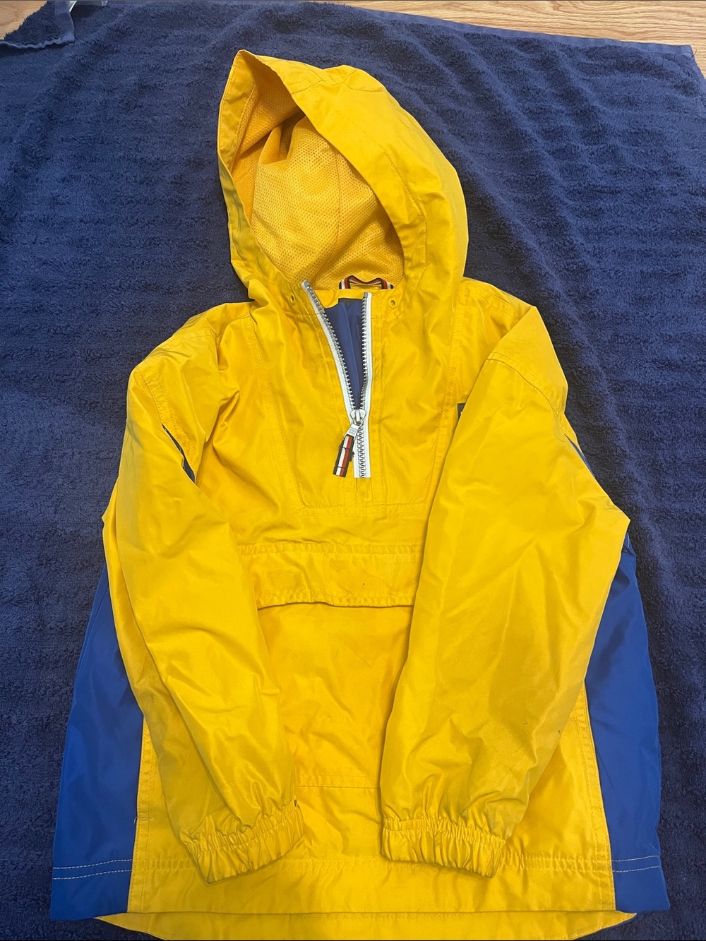 Tommy Hilfiger Yellow and Blue Hooded Rain Anorak